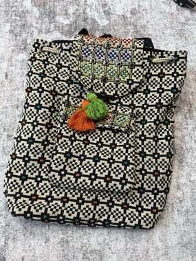 Jean Louis Scherrer Woven Tapestry Tribal Backpack Beaded BOHO FESTIVAL Tassels